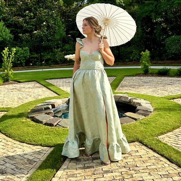V. Chapman Sage Green Ruffle Gown - Picture 3 of 5
